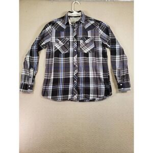 Roebuck & Co. Shirt Mens Small Multicolor Plaid Long Sleeve Button Up Pearl Snap